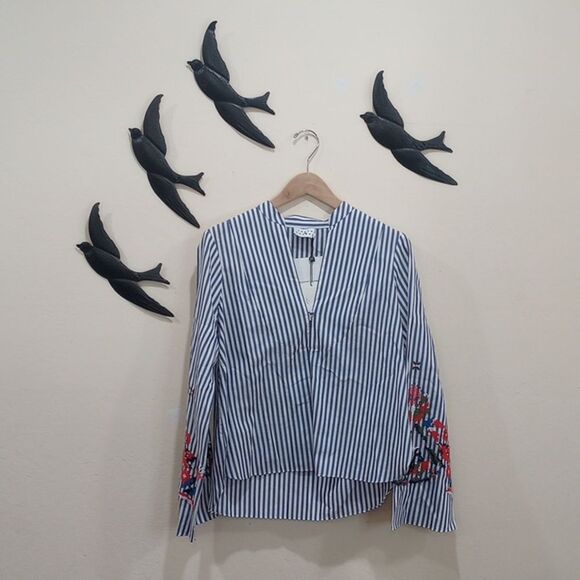 NEW! Tanya Taylor Striped Klara Embroidered Menswear Stripe Top ~ 4 ~ $350 - Picture 3 of 15